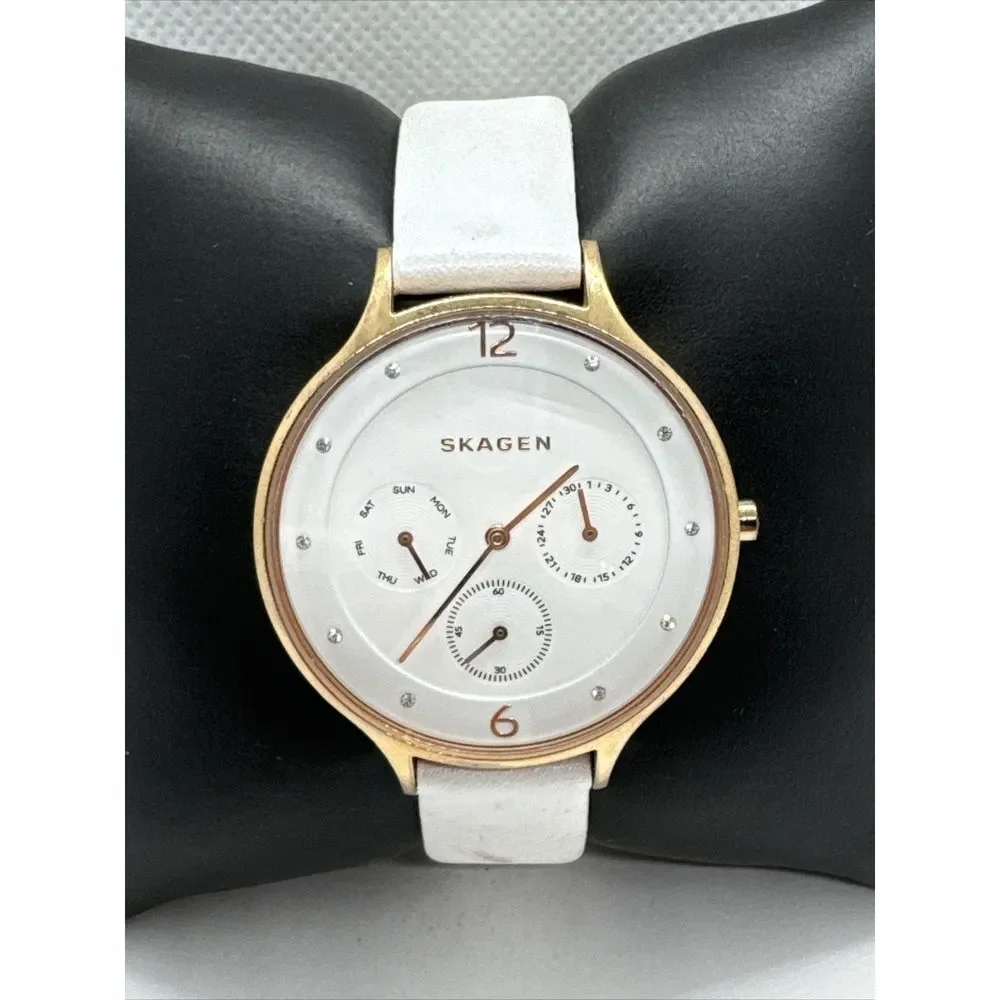 Skagen SKW2311 Women's White Leather Strap Analog Dial Quartz Wrist Watch JNA917